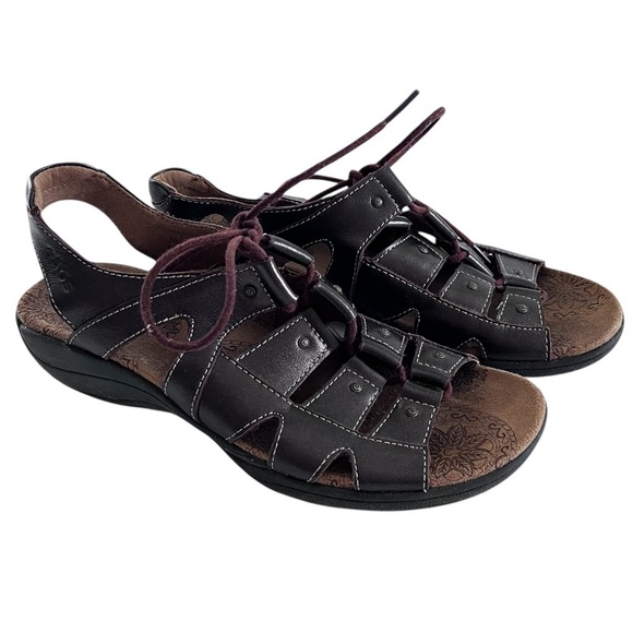 Taos Women’s Leather Lace Sandal Dark Brown size 9 - Picture 1 of 7